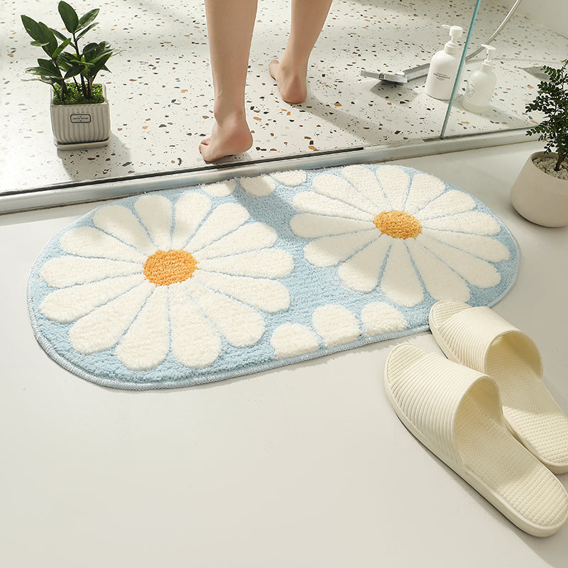 Feblilac Oval Blue Daisy Flower Tufted Bath Mat - view 3