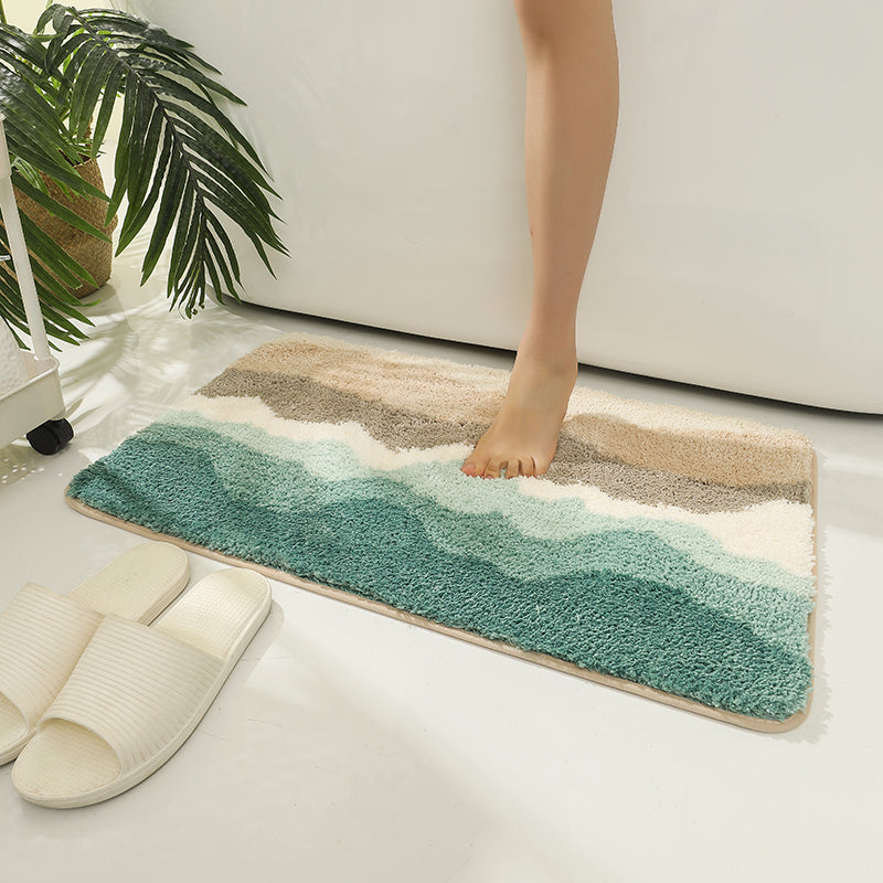 Feblilac Abstract Blue Wave Ocean Bath Mat Green Mountain Rug - view 3