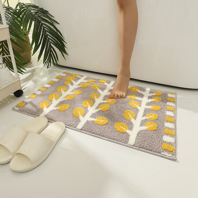 Feblilac Grey and Green Leaves Rows of Trees Bath Mat, Floral
