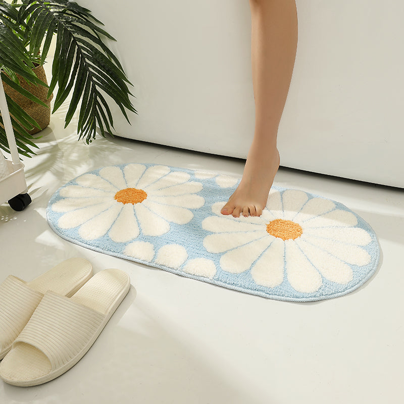 Feblilac Oval Blue Daisy Flower Tufted Bath Mat - view 2