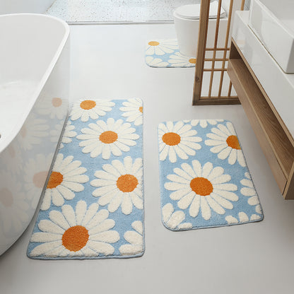 Feblilac Daisy Flower Tufted Bath Mat Set