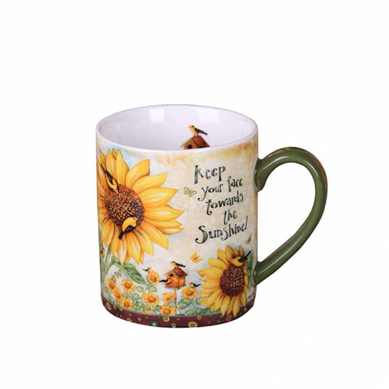 Feblilac Sunflower and Animal Coffee Mug Latte Milk Tea Ceramic Cup Mugs
