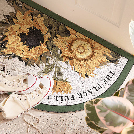 Feblilac Semi-Circular Sweet Warm Sunflowers PVC Coil Door Mat