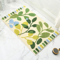 Feblilac Green Yellow and Blue Leaves Bath Mat, Floral Bathroom Rugs ...