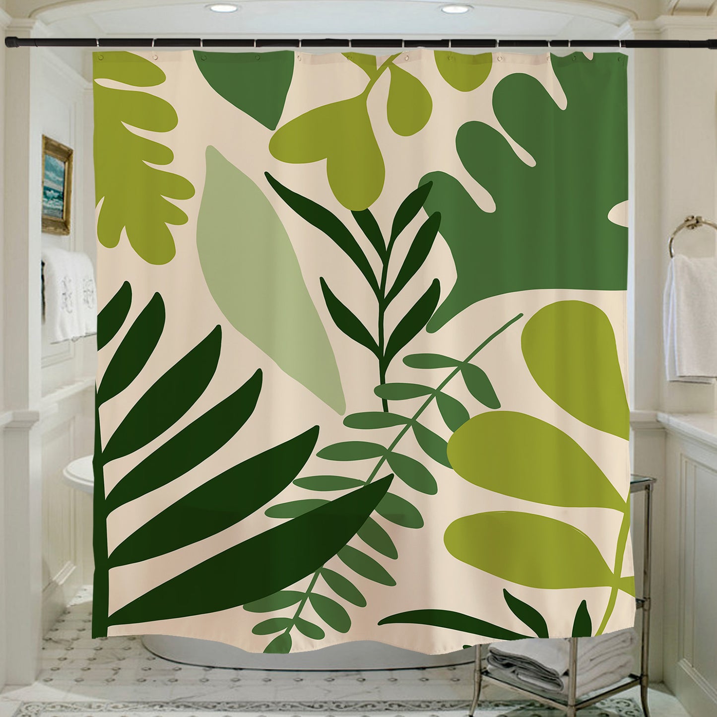 Feblilac Green Tropical Plant Leaves Shower Curtain with Hooks