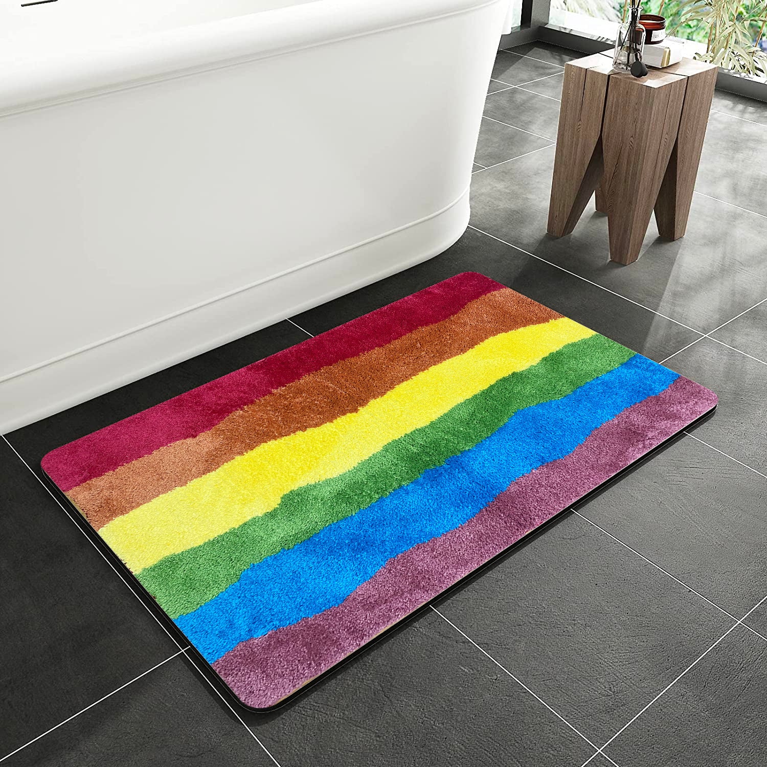 Rainbow Flag Bath Mat, Gay Pride Home Decor, Colorful Mountain Bathroom Rug, 60x90cm or 23x35 inches - Feblilac® Mat