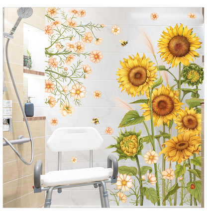 Feblilac Yellow Sunflower And Pink Flowers PVC Self-Adhesive Wall Decals