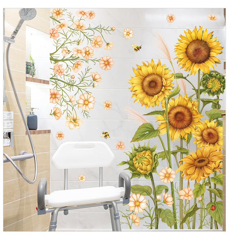 Feblilac Yellow Sunflower And Pink Flowers PVC Self-Adhesive Wall Decals - view 4