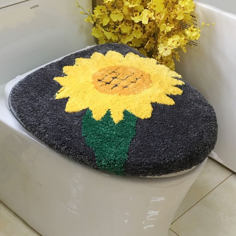Feblilac Sunflower Cute and Warm Acrylic Fibers U-shape Bathroom Toilet Rugs and Lid Cover Toilet Seat Cover Kit