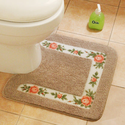 Feblilac Square Flower Tufted Toilet U-Shaped Floor Bathroom Mat