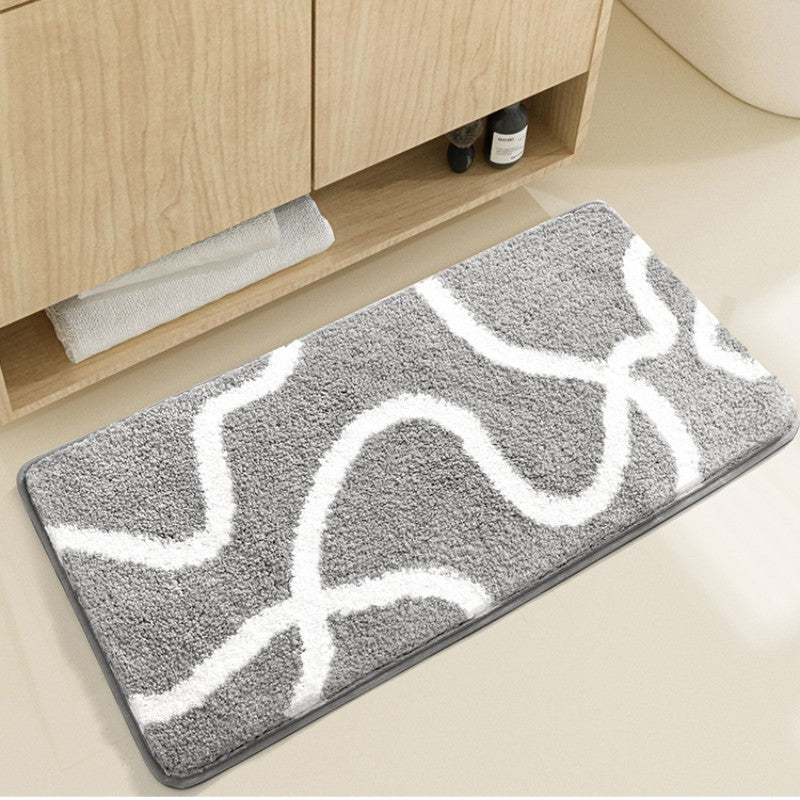 Feblilac Gray Geometric Pattern Tufted Bathroom Mat Toilet U-Shaped Floor Mat - view 4