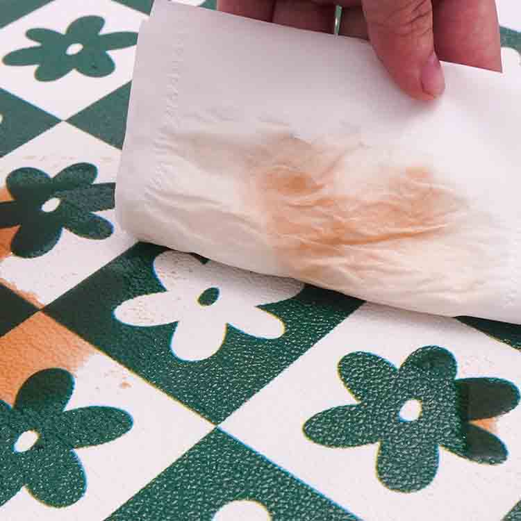 Feblilac Brown Flower Leaves Geometric Pattern PVC Leather Kitchen Mat - Feblilac® Mat