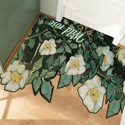 Feblilac Wild Rose Oil Painting PVC Leather Entrance Door Mat