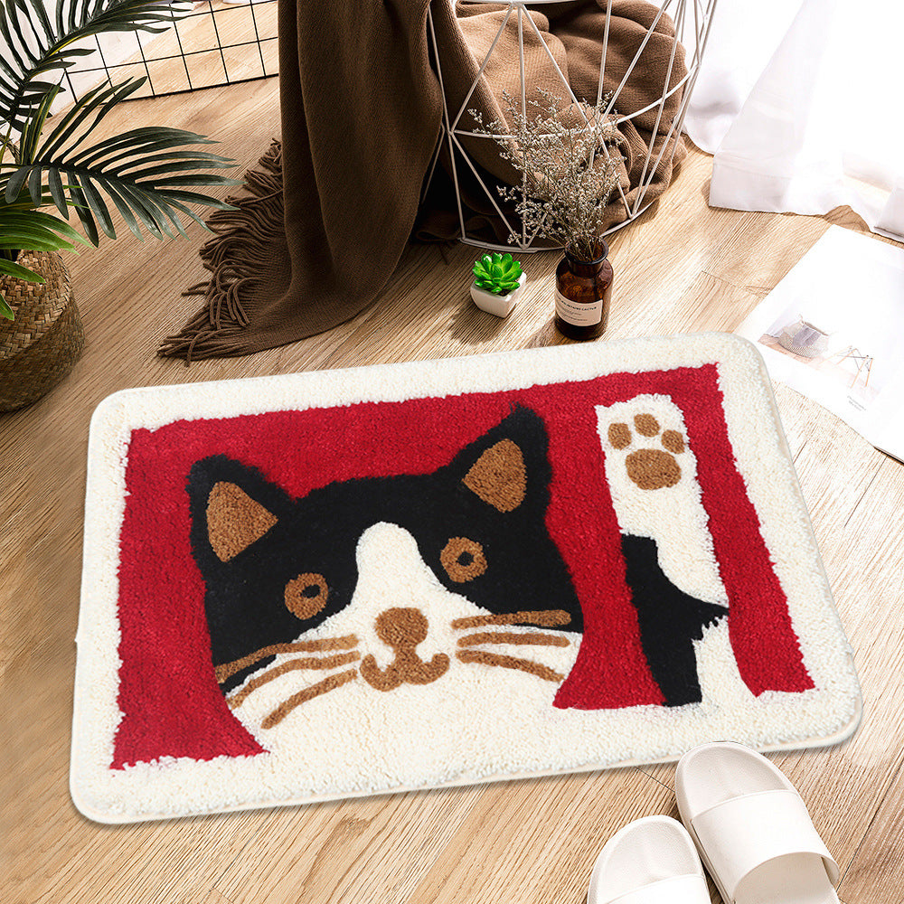 Feblilac Waving Cat Red Ground Bath Mat - Feblilac® Mat