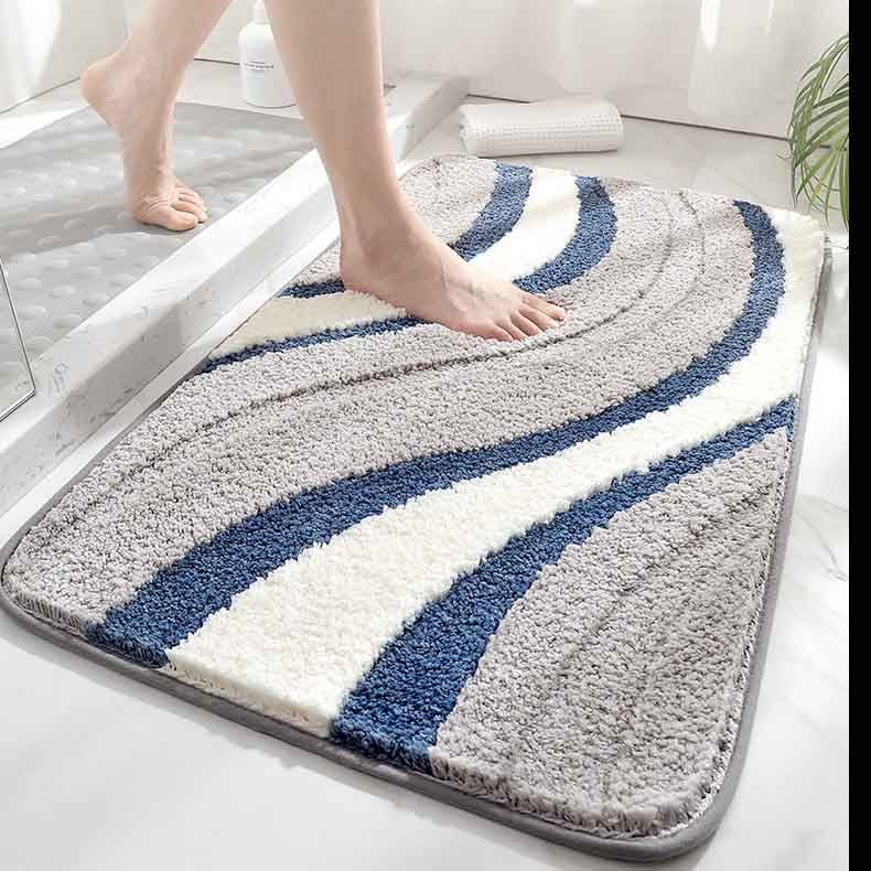 Feblilac Abstract Grey White Blue Wave Bath Mat - Feblilac® Mat