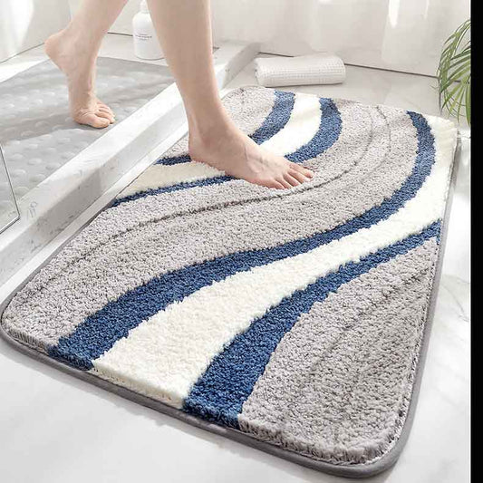 Feblilac  Grey White Wave Bath Mat