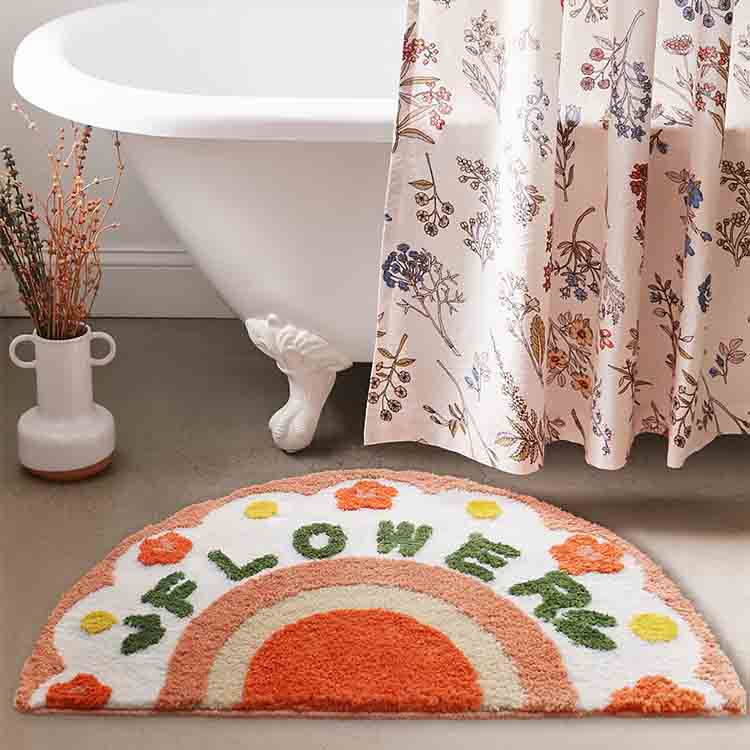 Pink and White Flower Semicircle Bath Mat - Feblilac® Mat