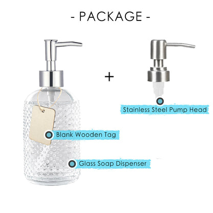 Clear Glass Soap Dispenser, Dot Design Pump Bottle, 420ml/14.7 oz