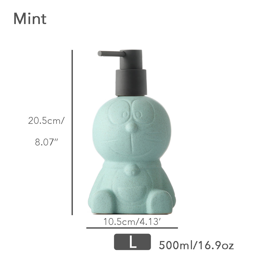 Off white Ceramic Soap Dispenser, Liquid Bathroom Bottle, Blue Robot-Cat, Refillable Reusable Lotion Pump for - view 5