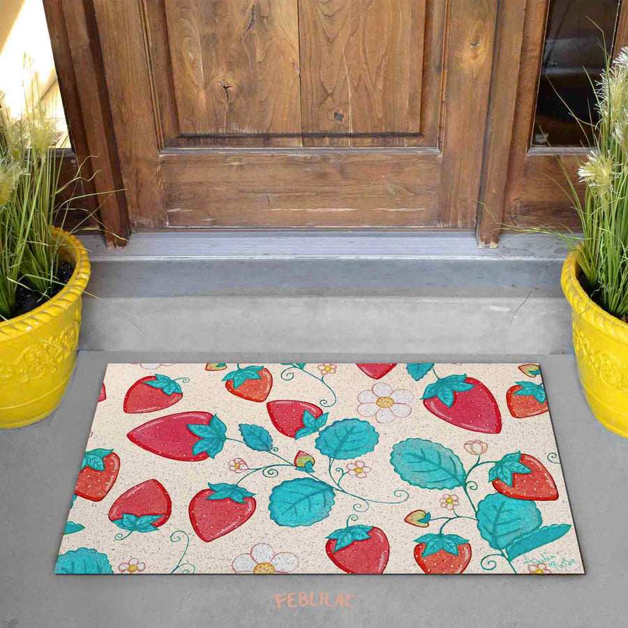Feblilac Strawberries and Cream PVC Coil Door Mat by AmeliaRose Illustrations from UK - view 2