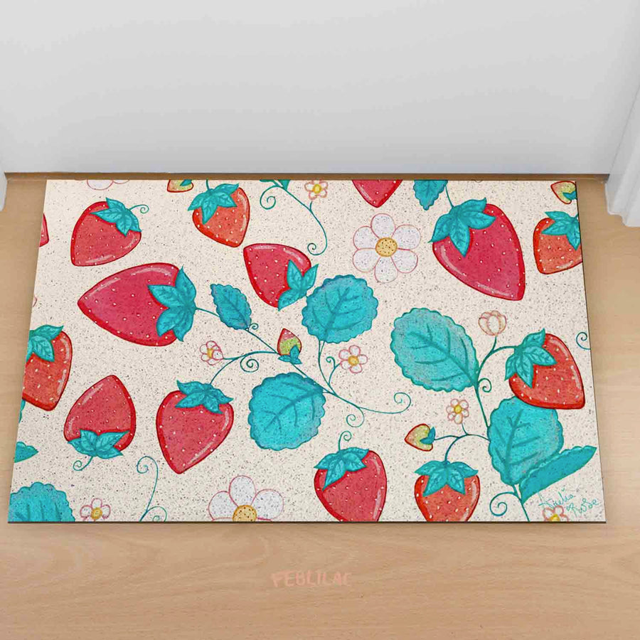 Feblilac Strawberries and Cream PVC Coil Door Mat by AmeliaRose Illustrations from UK - view 3