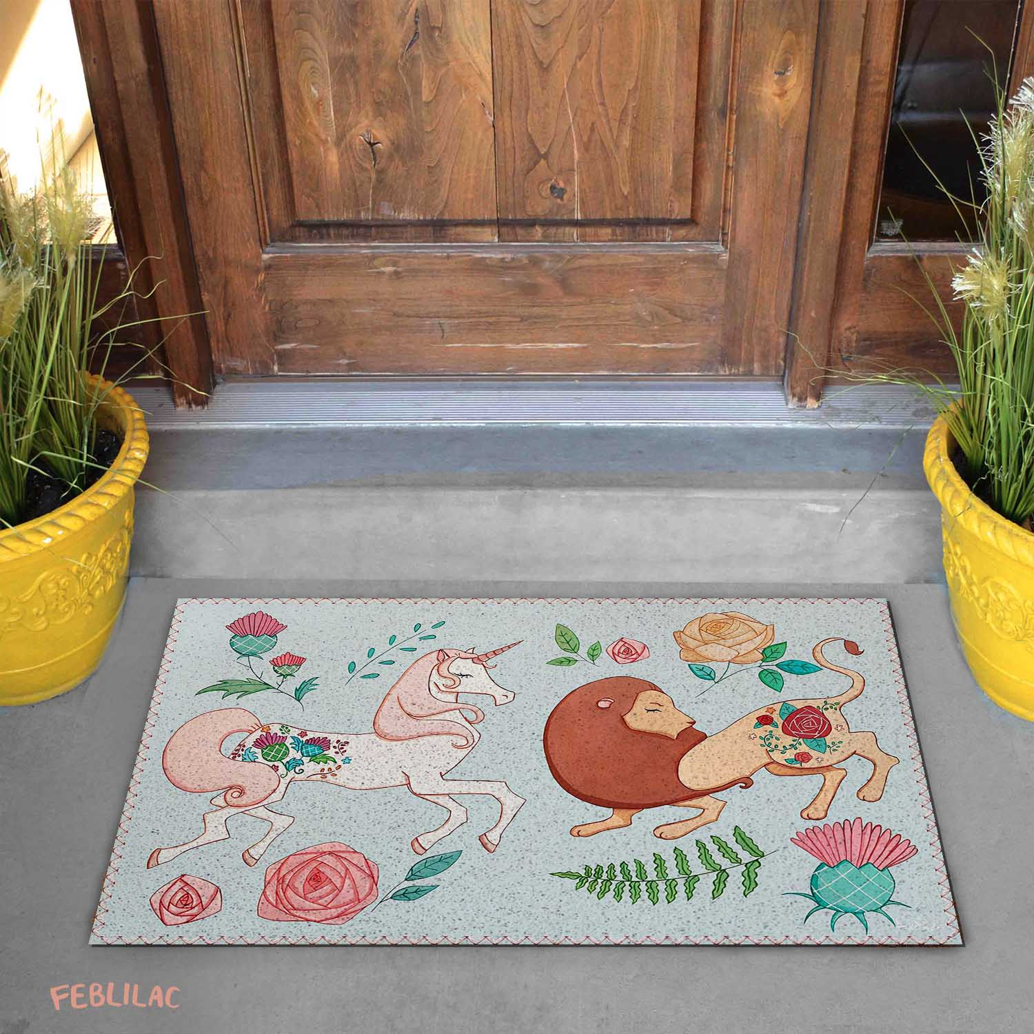 Feblilac The Lion and the Unicorn Door Mat by AmeliaRose Illustrations from UK