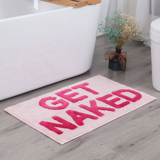 Pink Get Naked Bath Mat 19.6"x31.5", Non-Slip Bathmat, Fun Quotation