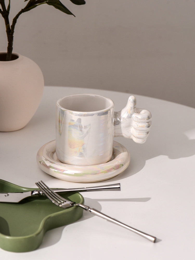 Nordic Ceramic Style Thumb Foot Mug, Fun Coffee Tea Cup with Saucer - view 3