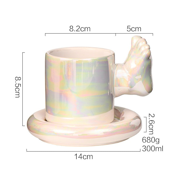 Nordic Ceramic Style Thumb Foot Mug, Fun Coffee Tea Cup with Saucer