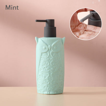 Off white Ceramic Soap Dispenser, Liquid Bathroom Bottle, Owl Design, Refillable Reusable Lotion Pump for Bathroom Kitchen, 480ml/16.23oz