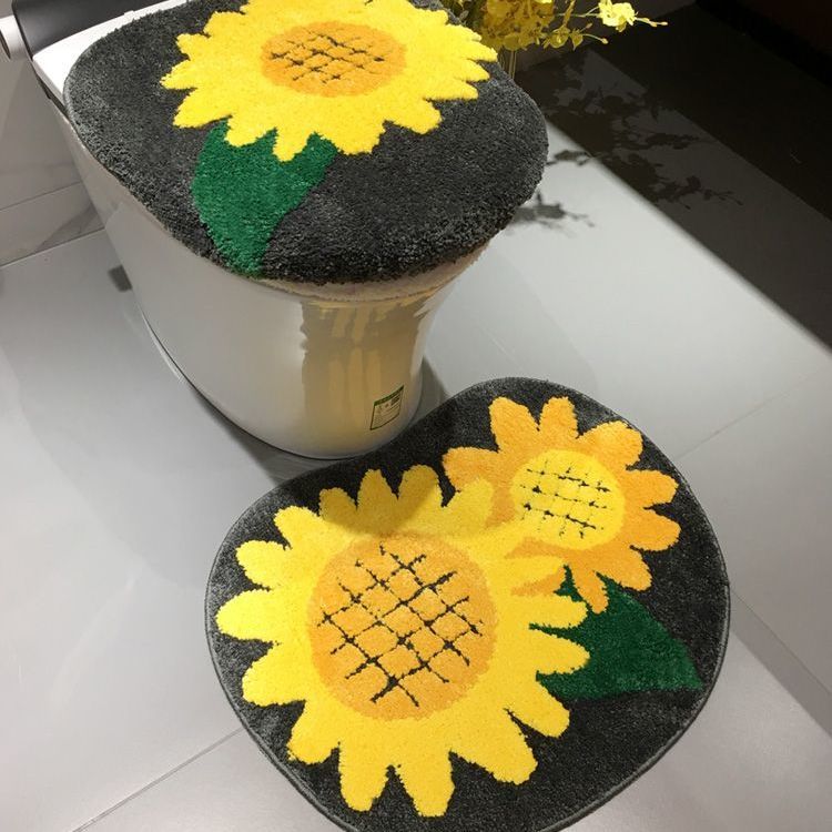 Feblilac Sunflower Cute and Warm Acrylic Fibers U-shape Bathroom Toilet Rugs and Lid Cover Toilet Seat Cover K
