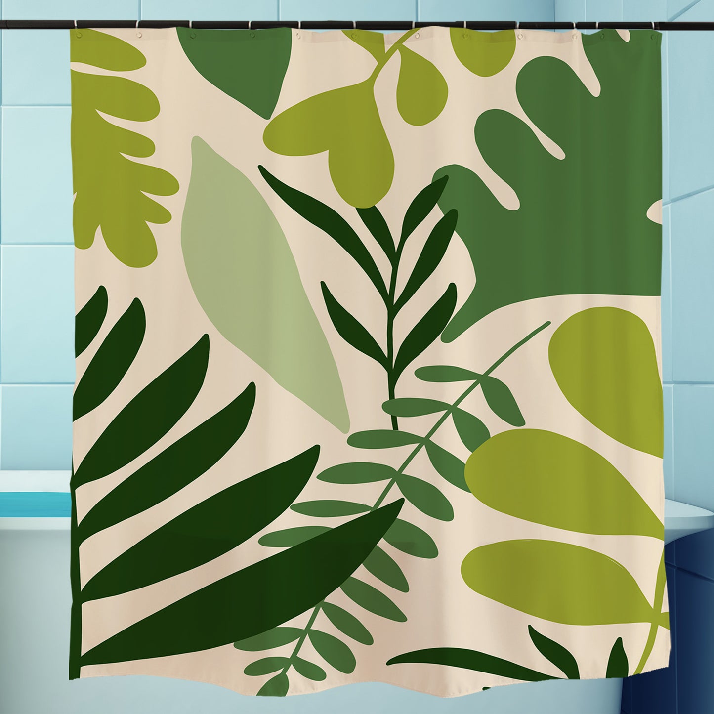 Feblilac Green Tropical Plant Leaves Shower Curtain with Hooks