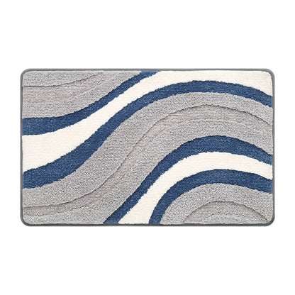 Feblilac Abstract Grey White Blue Wave Bath Mat - Feblilac® Mat