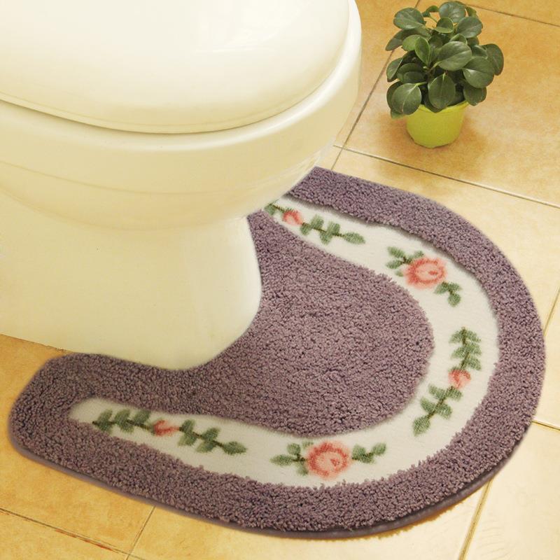 Feblilac Oval Flower Tufted Toilet U-Shaped Floor Bathroom Mat - view 3