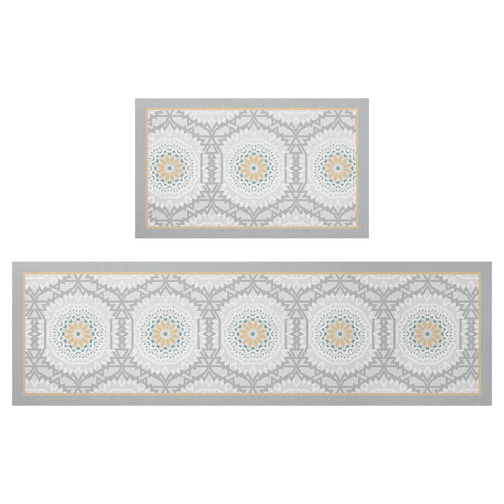 Feblilac Grey Flower Geometric Pattern PVC Leather Kitchen Mat - Feblilac® Mat
