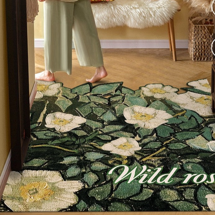 Feblilac Wild Rose Oil Painting PVC Leather Entrance Door Mat