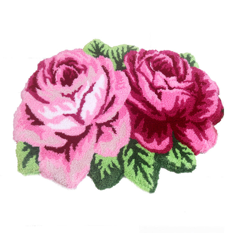 Feblilac Two Rose Flower Tufted Bath Mat