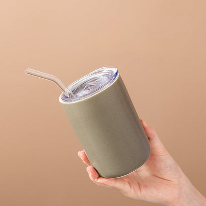 Ceramic Mug with Straw | Solid Color