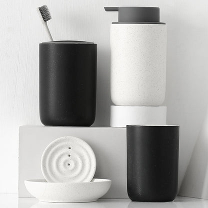 Black and White Bathroom Dispenser Mug Set
