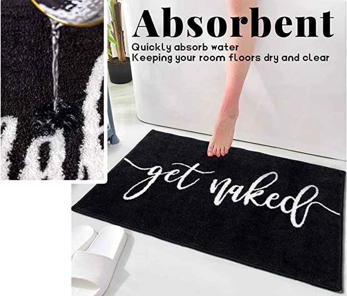 Feblilac Black Get Naked Letter Print Tufted Bath Mat - view 2