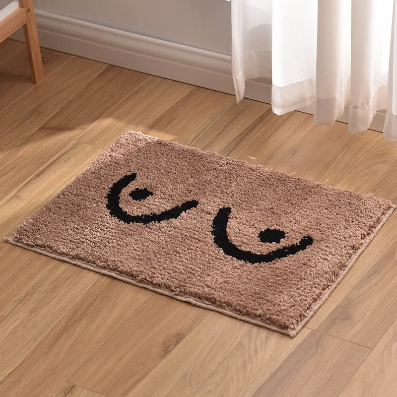 Feblilac Cute Naked Boobs Bath Mat, Fun Beige Mat for Bathroom, Anti