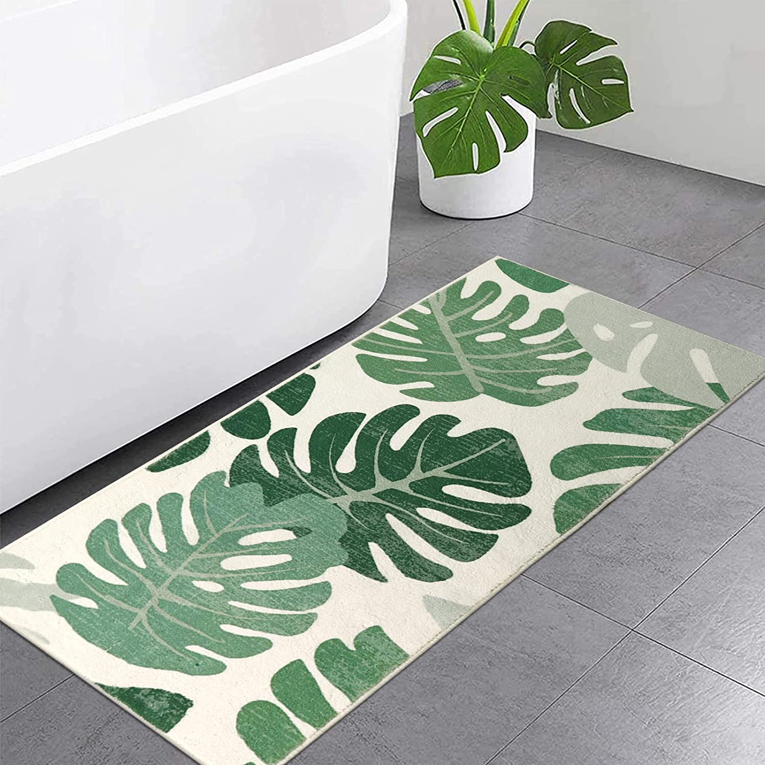Lukinbox Bath Mats for Bathroom, Green Leaf Non Slip Bathroom Rug, Cute  Small Washable Bath Rug Floor Door Mat for Indoor Shower