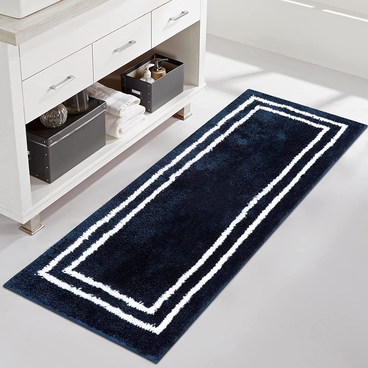 Grey Tufted Bathroom Runner Rug, Gray Non-Slip Extra Long Bath Mat - view 10