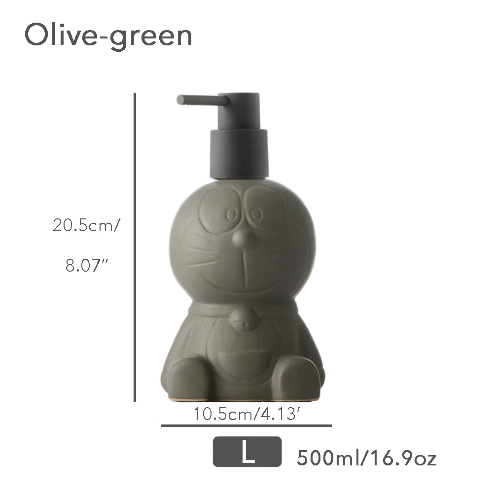 Off white Ceramic Soap Dispenser, Liquid Bathroom Bottle, Blue Robot-Cat, Refillable Reusable Lotion Pump for - view 8