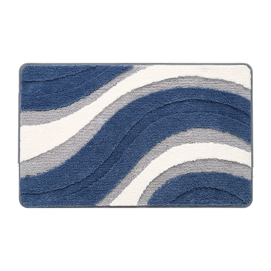Feblilac Abstract Grey White Blue Wave Bath Mat - Feblilac® Mat