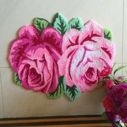 Feblilac Two Rose Flower Tufted Bath Mat