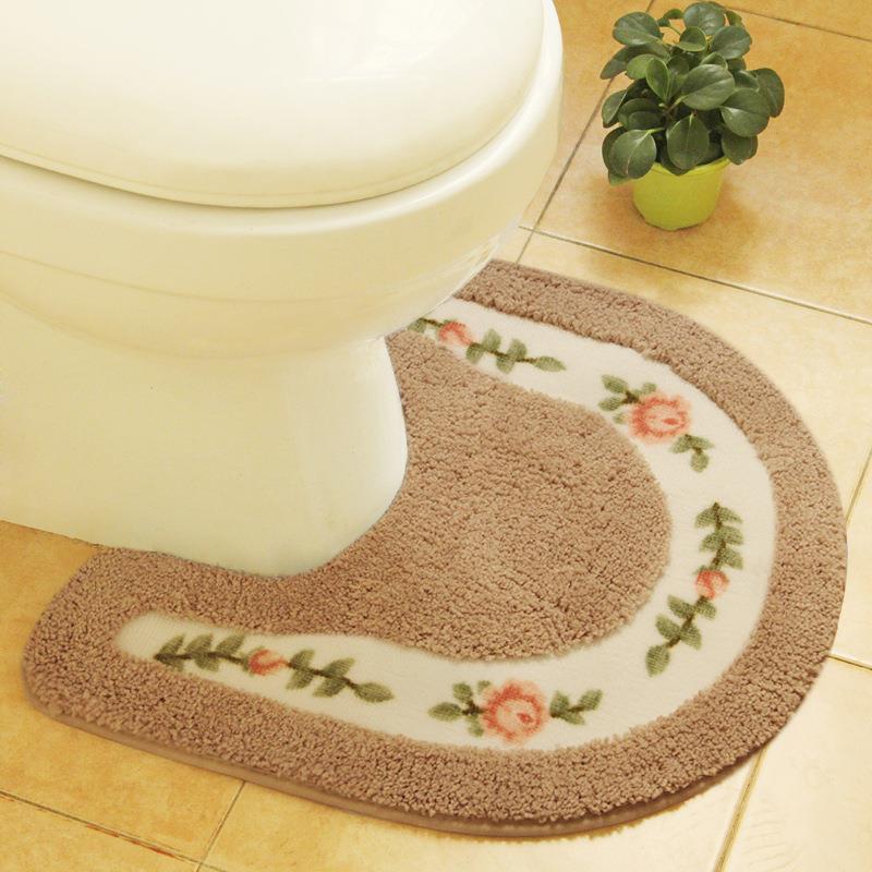 Feblilac Oval Flower Tufted Toilet U-Shaped Floor Bathroom Mat - view 4