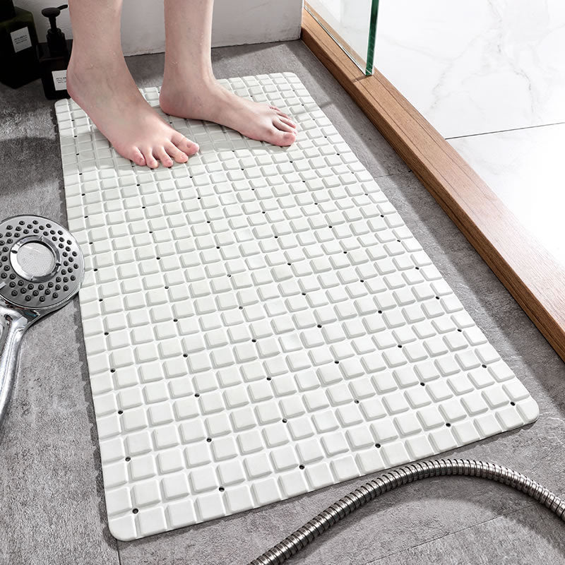 Feblilac TPE Grey/Khaki/White Checkboard Drain Holes and Suction Cups Antiskid Tub Rug, Bathtub Mats