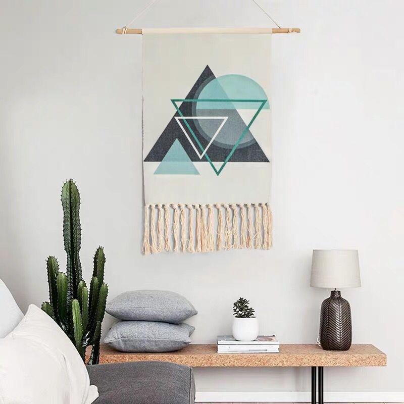Feblilac Geometrical Pattern Print Tassel Tapestry - view 2