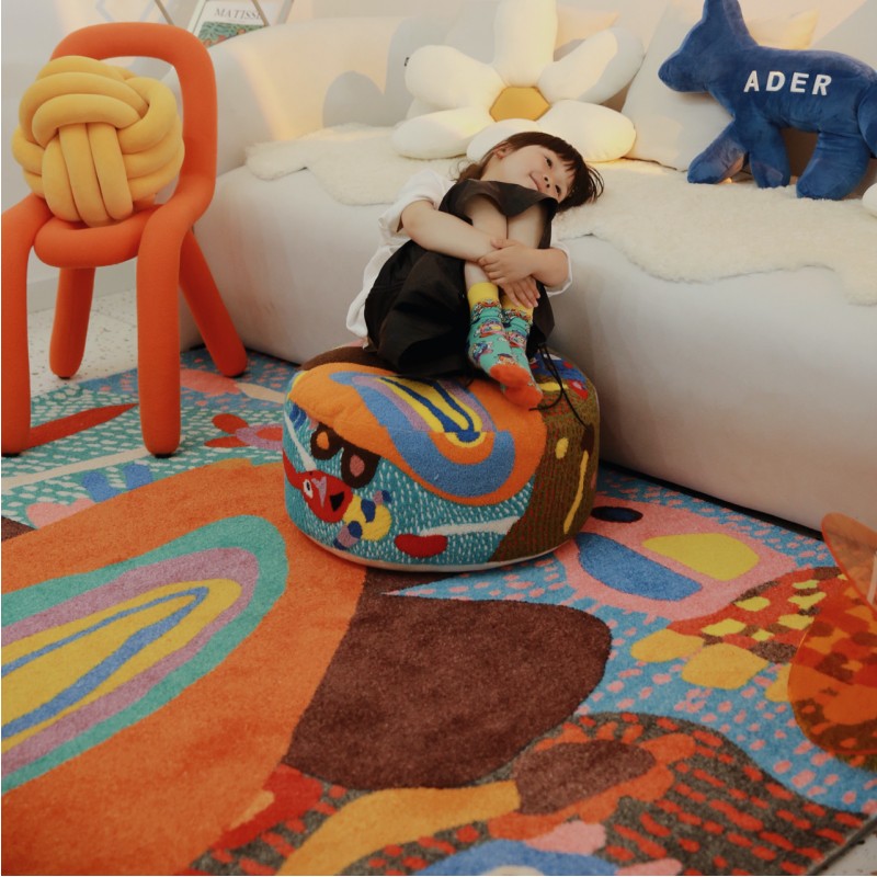 Feblilac Colorful Rainbow and Abstract Rhinoceros Kids Living Room Mat Carpet - view 2